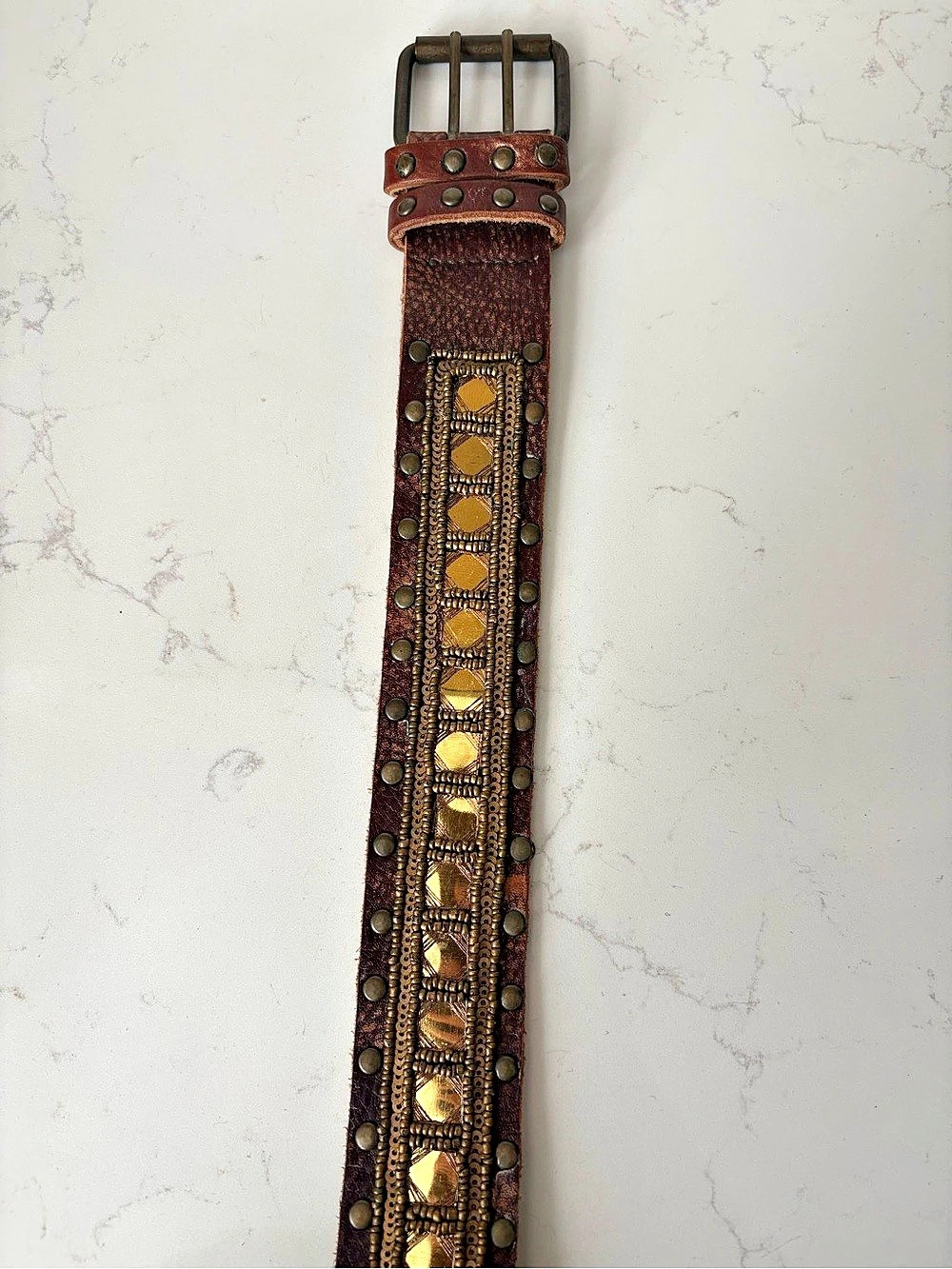 Vintage Betsey Johnson Embellished Leather Belt in Brown, Size Large, Note wear! - Picture 2 of 5